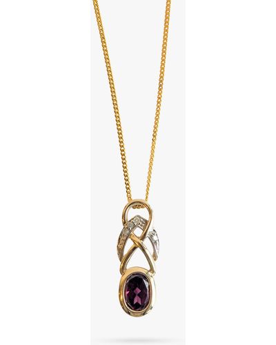 L & T Heirlooms Second Hand 9ct Yellow Gold Diamond & Rhodalite Pendant Necklace - Metallic
