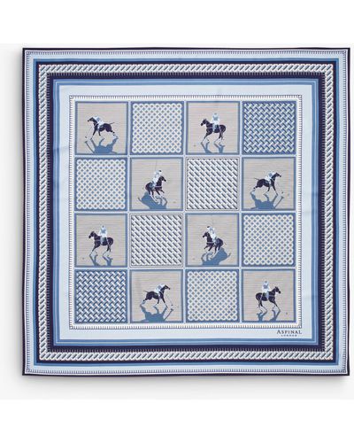 Aspinal of London Cassie Horse Print Square Silk Scarf - Blue