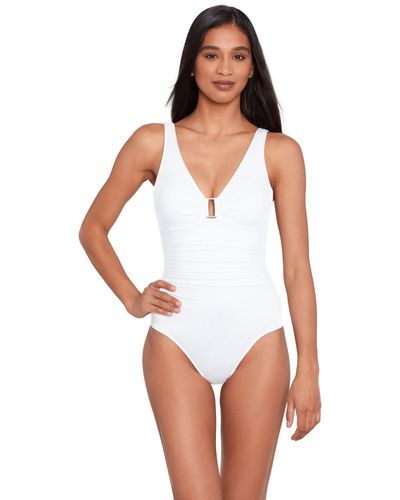 Ralph Lauren Lauren Ring Front Underwired Shaping Swimsuit - White