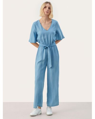 Part Two Adrienne Half Sleeve Belted Jumpsuit - Blue