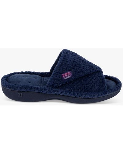 Totes Textured Popcorn Turnover Mule Slippers - Blue