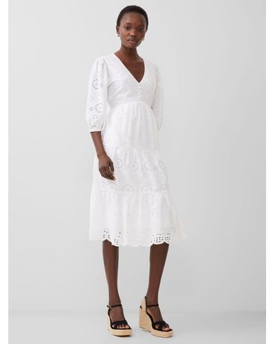 French Connection Broderie Anglaise Midi Dress - White