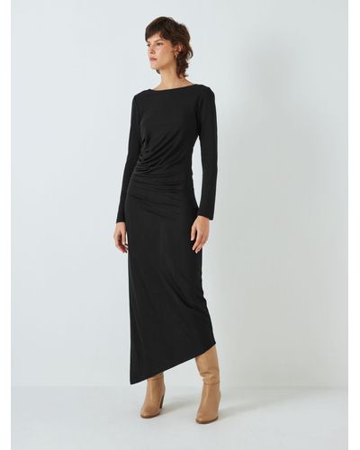 John Lewis Plain Ruched Asymmetric Dress - Black