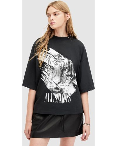 AllSaints Prowl Amelie Tiger Print Organic Cotton T-shirt - Black