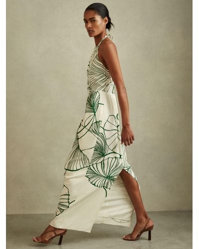 Reiss Lexi Sketchy Floral Halterneck Maxi Dress - Green