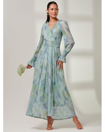 Jolie Moi Tie Dye Print Mesh Maxi Dress - Blue