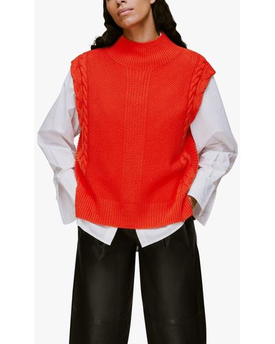 Whistles Sleeveless Cable Knit Jumper - Red