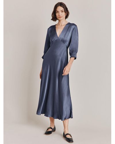 Ghost Elle Satin Midi Dress - Blue