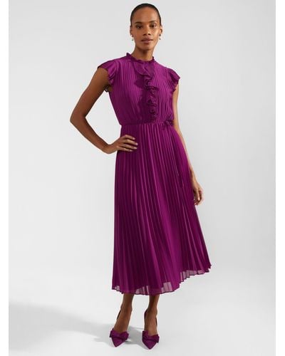 Hobbs Addison Pleated Midi Dress - Purple