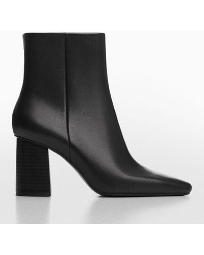 Mango Guindo Square Toe Leather Ankle Boots - Black