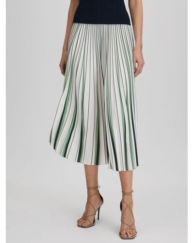 Reiss Saige Striped Pleated Midi Skirt - Blue