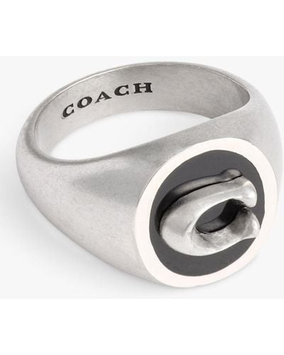 COACH C Motif Enamel Signet Ring - Grey