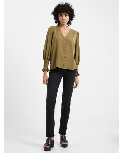 French Connection V Neck Crepe Blouse - Natural