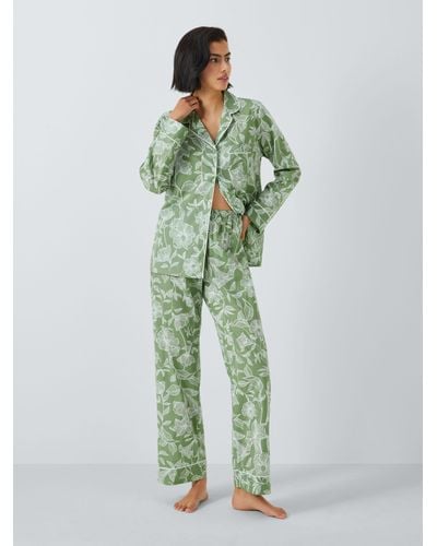 John Lewis Poppy Floral Shirt Long Pyjama Set - Green