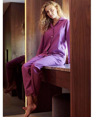 British Boxers Herringbone Brushed Cotton Pyjamas - Purple