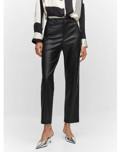 Mango Faux Leather Straight Trousers - Black