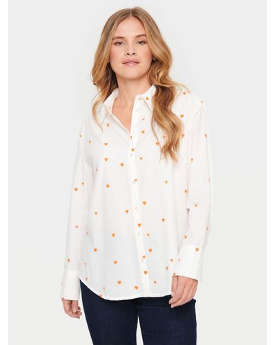 Saint Tropez Dianne Heart Print Cotton Shirt - White