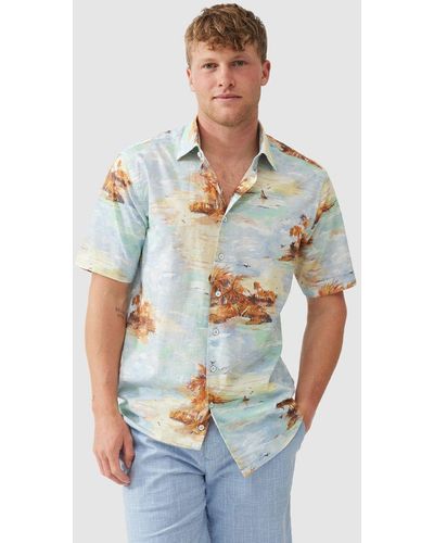 Rodd & Gunn Victoria Avenue Palm Tree Cotton Shirt - Blue