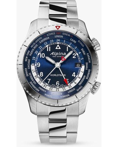 Alpina Al-255n4s26b Startimer Pilot Quartz Worldtimer Bracelet Strap Watch - Blue