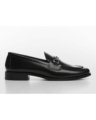 Mango Coria Chain Detail Leather Loafers - Black
