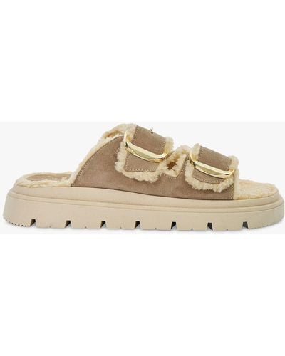Dune Lodge Faux Shearling Lined Suede Mules - Natural