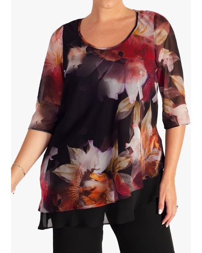 Chesca Orchid Print Layered Chiffon Top