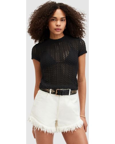 AllSaints Karma Stevie Crochet Style T-shirt - Black