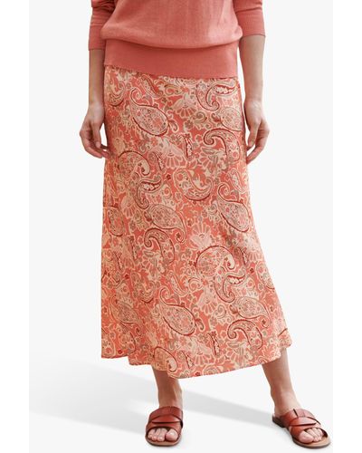 Pure Collection Bias Cut Paisley Print Midi Skirt - Pink