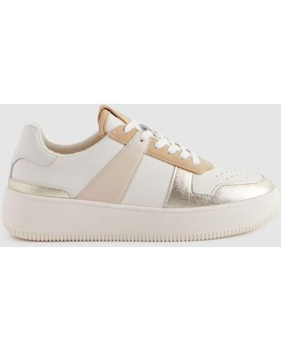 Reiss Aira Colour Block Leather Trainers - Natural