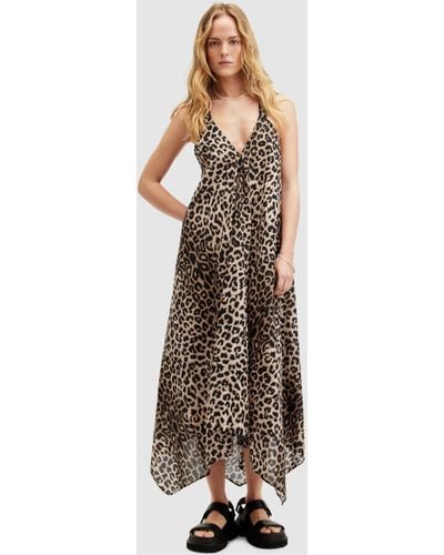 AllSaints Lil Leopard Print Midi Dress - Natural