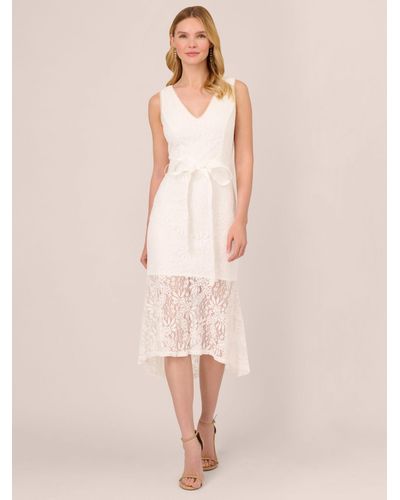 Adrianna Papell Lace Midi Flounce Dress - Natural