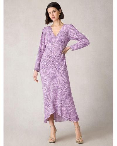 Ro&zo Petite Geo Print Ruched Front Midi Dress - Purple