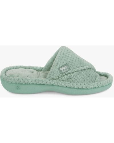 Totes Textured Popcorn Turnover Mule Slippers - Green
