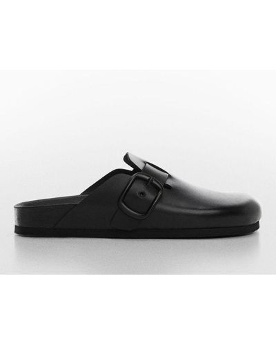Mango Uyuni Leather Clog Shoes - Black