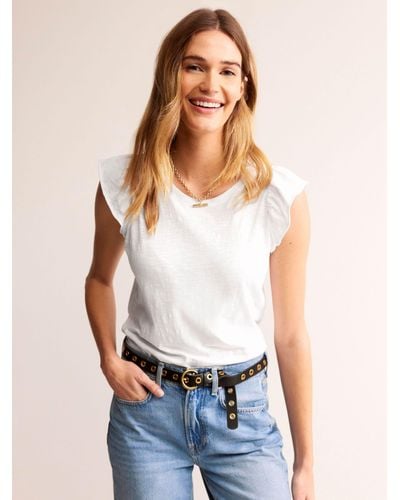 Boden Cotton Flutter Sleeve T-shirt - White