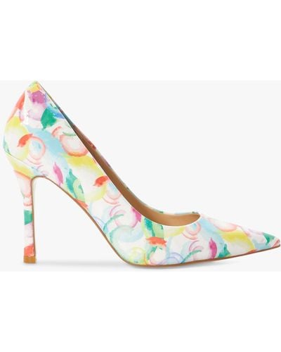 Dune Advert Bubble Print Patent High Heeled Court Shoes - White