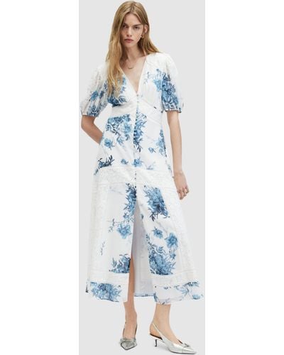 AllSaints Dinah Dekorah Midi Floral Dress - Blue