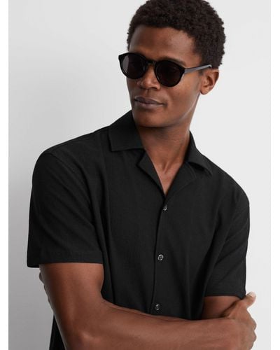 Reiss Hunt Short Sleeve Textured Cuban Shirt - Black