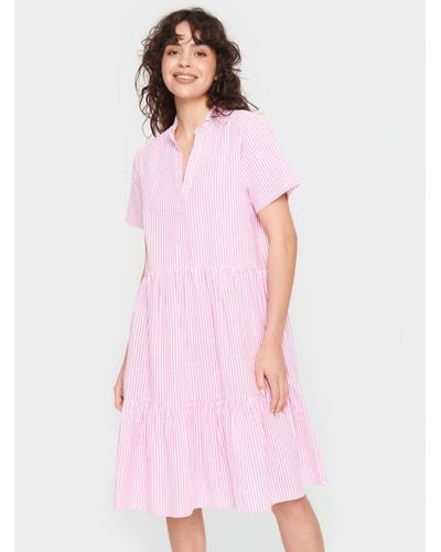 Saint Tropez Elmiko Striped Cotton Tiered Dress - Pink