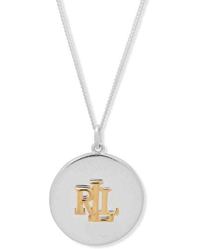 Ralph Lauren Lauren Sterling Silver Round Logo Pendant Necklace - White