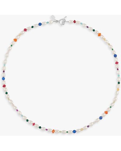 Dower & Hall Carnival Mixed Stone Freshwater Pearl Collar Necklace - Natural