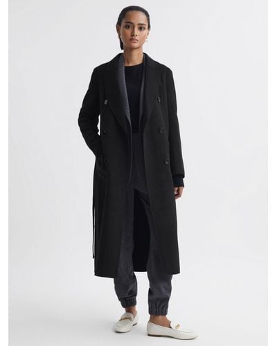 Reiss Arla Double-breasted Belted Wool-blend Coat - Black