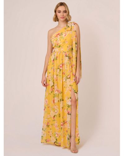 Adrianna Papell One Shoulder Floral Chiffon Maxi Dress - Yellow