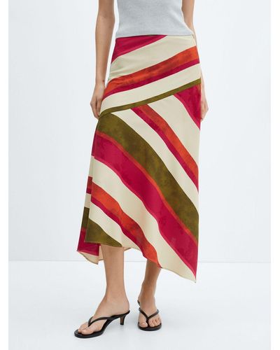Mango Cherry Diagonal Stripe Midi Skirt - Red