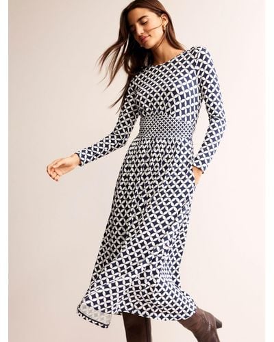 Boden Thea Geometric Long Sleeve Midi Dress - Multicolour