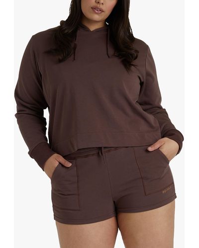 Wolf & Whistle Curve Cropped Hooded Top - Brown