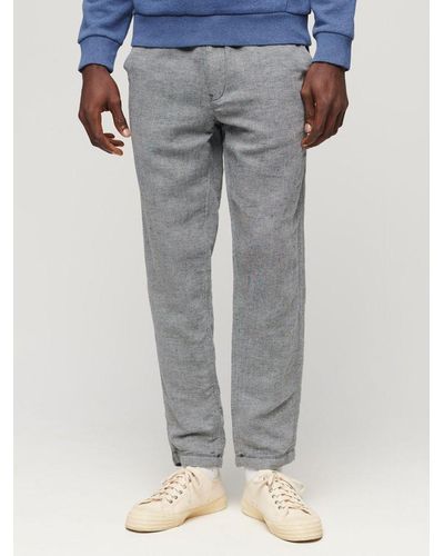 Superdry Loose Fit Textured Drawstring Linen Trousers - Grey