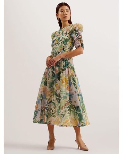 Ted Baker Mincia Floral Puff Sleeve Midi Dress - Multicolour