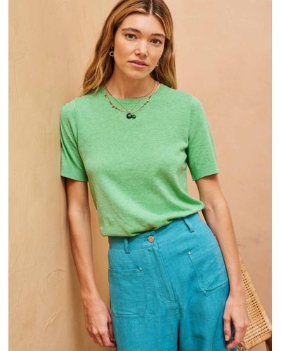 Brora Cotton Knitted Short Sleeve Top - Green