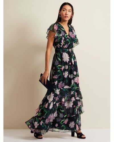 Phase Eight Leonie Tiered Floral Maxi Dress - White